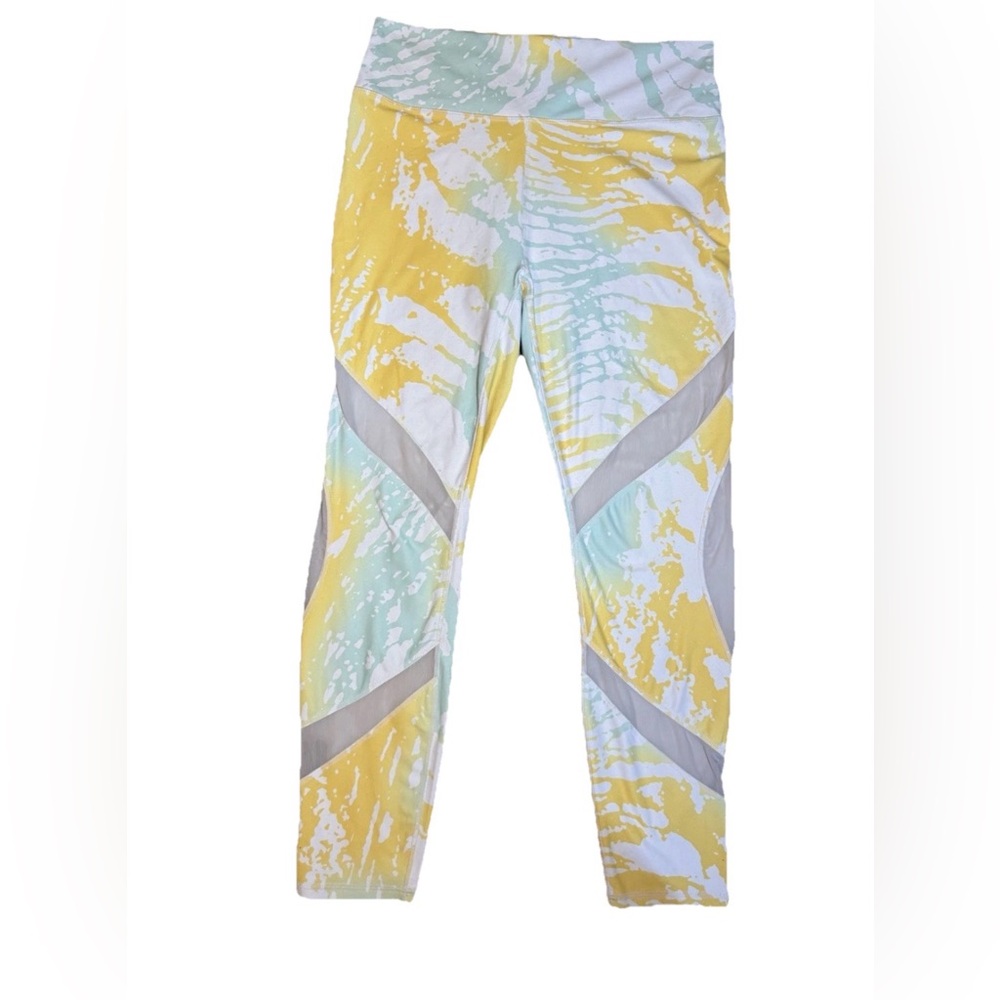 FABLETICS Leggings Women’s XL Yellow Green Pastel Mesh Panel Athletic Activewear